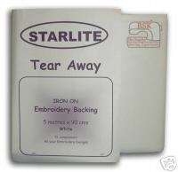 Starlite Tear Away Embroidery Backing   Iron On  