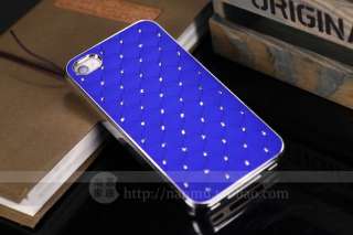 Blue Luxury Bling Crystal Star Hard Case Skin+Free Film For iPhone 4 