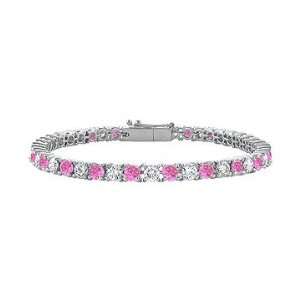  Pink Sapphire and Diamond Tennis Bracelet  18K White Gold 