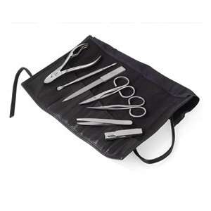 Unique INOX Stainless Steel Manicure Set in Black Nappa Leather Case 