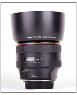 EX++* Canon EF 50mm f/1.0 L USM w/original ES 79II hood  