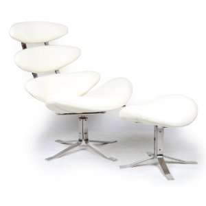  Corona Style Chair & Stool, White Aniline Leather