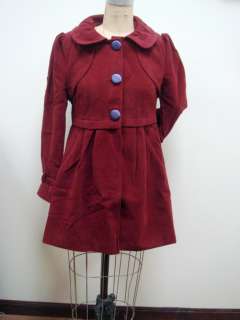 Womens Empire Waist Capelet Pleated Jacket Coat US Size S XL Burgundy 