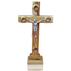  23cm Catholic Olive Wood Cross With Crucifix On Stand 