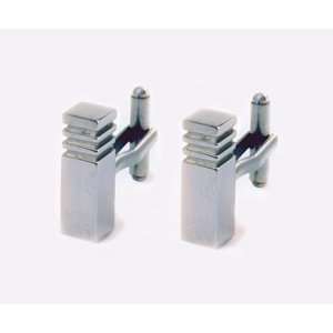  Rectangular Block Stainless Steel Cufflinks with Grooves 
