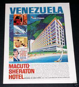 1963 OLD MAGAZINE PRINT AD, SHERATON HOTEL, CARACAS, VENEZULA  