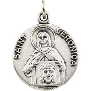  St Veronica Medal with 18.00 Inch Chain in Sterling Silver 