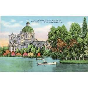 1940s Vintage Postcard St. Josaphat Basilica and School   Milwaukee 