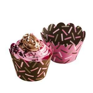   611132 Chocolate / Pink Sprinkles Reversible Cupcake Wrappers 250 / CS