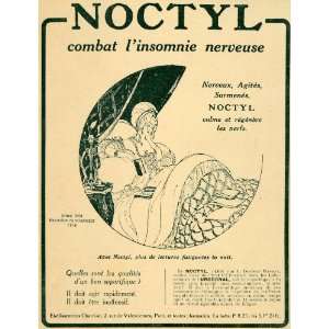 1920 Ad French Noctyl Nervous Insomnia Sleep Aid Bed   Original Print 
