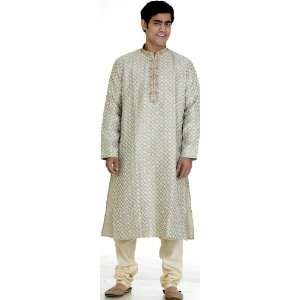  Silk Kurta Set with Paisleys Woven in Gold Thread All Over 