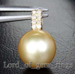 Genuine 10mm South Sea Pearls 14K Yellow Gold Pave Diamond pendant For 