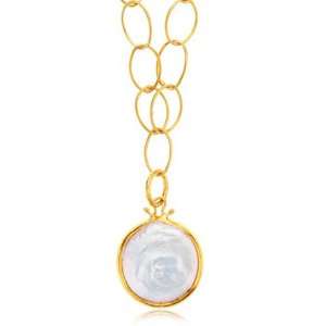  Large Coin Pearl Necklace in 24 Karat Gold Jewelry