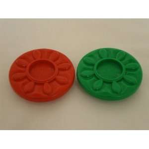  2 Sun Glo Spangler Deluxe Puck Tops   Red & Green Sports 
