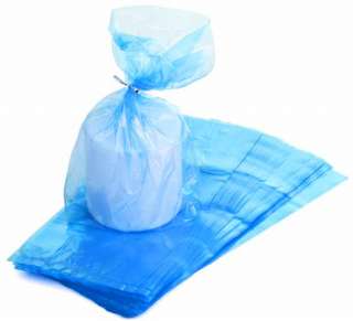 Turquoise see thru cellophane bags are ready to fill with favors 