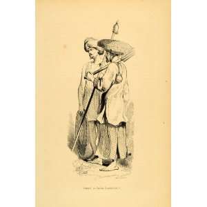 1843 Engraving Costume Vietnamese Men Cochinchina   Original Engraving 