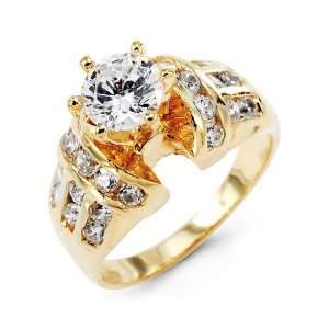  Solid 14k Yellow Gold Channel Set Round CZ Fashion Ring Jewelry