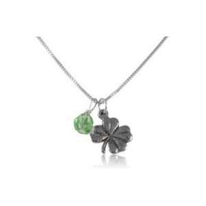 925 Sterling Silver 4 Leaf Clover Shamrock Pendant Necklace with Green 