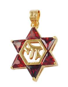 Garnet Chai Star of David Gold Filled Pendant  