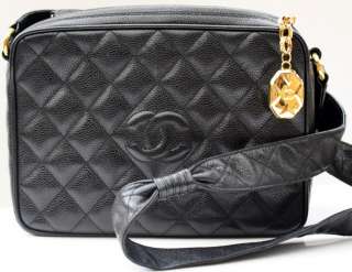 AUTH Chanel Black Caviar Leather Camera Bag  