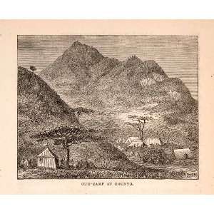 1872 Wood Engraving Africa Camp Chunyo Mountain Hill Valley Field Tree 