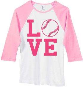 LOVE Softball Juniors White/Pink Baseball Style T Shirt  