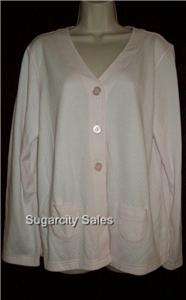 NWT GO SOFTLY LONG SLEEVE 3 BUTTON BED JACKET WITH 2 POCKETS LT PINK 
