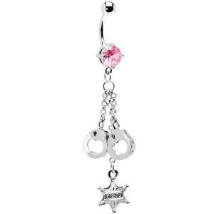  Pink Gem Sheriff Badge Handcuff Belly Ring Jewelry
