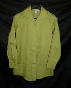   Bright Green Long Sleeve Blouse Shirt Chicos Cotton Chartreuse  