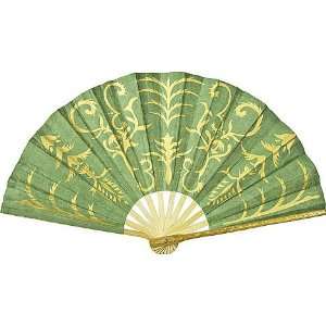  Green Gilded SAA Paper Hand Fan (henna motif)