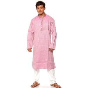 Rose Pink Kurta Set with Thread Weave and Embroidery on Button Palette 