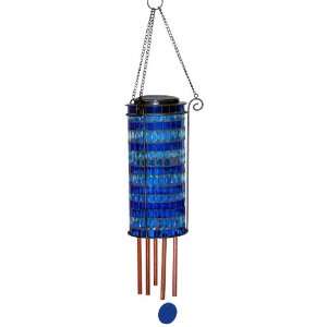   Solar Lighted Blue Mosaic Glass Wind Chime Patio, Lawn & Garden