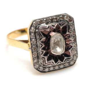   925 Sterling Silver 14k Yellow Gold Ring Rose Cut Diamond Ring Jewelry