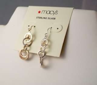 NEW Macys Sterling Silver Circle Link Drop Dangle Earrings  