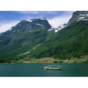 Fishing Boat on Olden Lake, Sogn and Fjordane, Norway, Scandinavia 