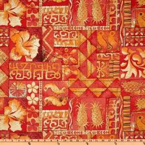 44 Wide Hawaiian Collection Tapa Tapestru Red Fabric By 