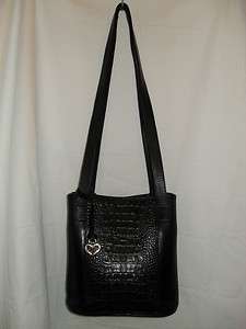   Black Pressed Leather Small Bucket Handbag Purse Shoulder Bag  