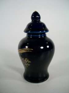 Cobalt Blue Asian Design Pheasant Small Jar & Lid Japan  