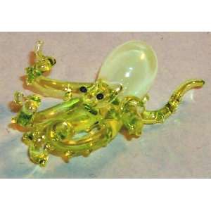 Octopus MINIART Art Glass hand painted detailed Green color Squid 6 pc 
