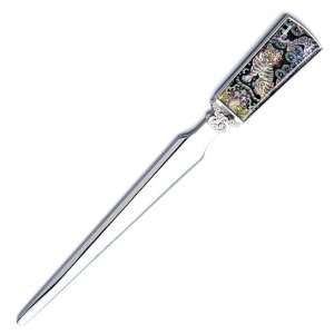 Pearl Tiger and Pine Tree Design Metal Steel Knife Office Sword Blade 