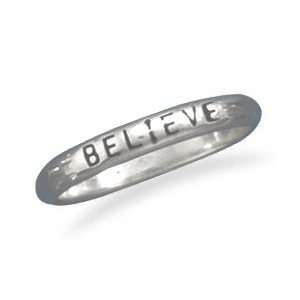  Believe Script Inspirational Stacking Band Ring Sterling 