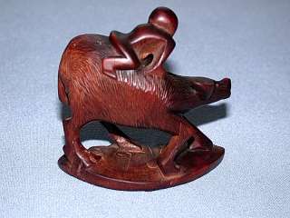 Antique Chinese Man With Oxen Hand Carved Wood Figurine  