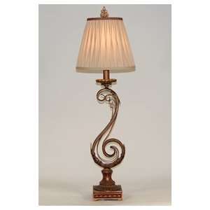   Bronzed Iron Console Table Lamp with Smocked Shade