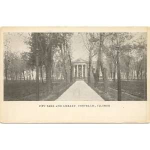   Postcard   City Park and Library   Centralia Illinois 