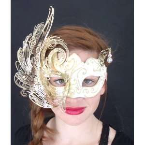  White and Gold Laser Cut Civetta Metal Venetian Mask