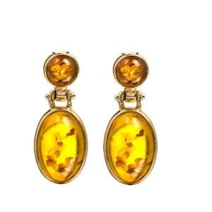  14k Gold and Baltic Honey Amber Small Oval Earrings Ian 