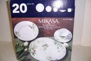NEW Mikasa Sketch Blossom 20 Piece Dinnerware Set/Service For 4/Bone 