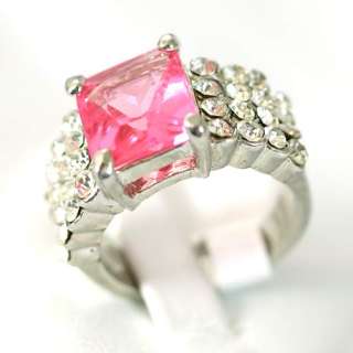 r7729 Size 9 Square 18K GP Chic Pinky Sapphire Diamante CZ Ring 