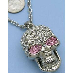  Skull Head Rockabilly 3d Skull Necklace with Crystal Studs 