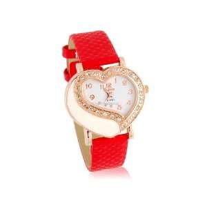  Lovely Heart Shape Japanese Movement Girls Watch Leather 